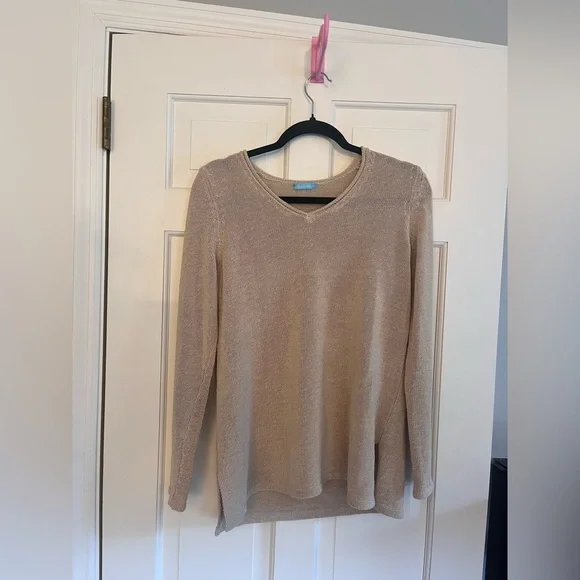 J.McLaughlin Callum Sweater Knit V-Neck Minimalist Coastal Tan Medium - Picture 2 of 4